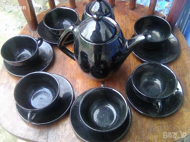 Български сервиз за чай от 6 чаши с чинийки кана и захарница, снимка 1