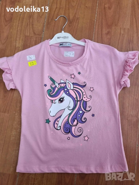 нова розова тениска с еднорог и харбалички, снимка 1