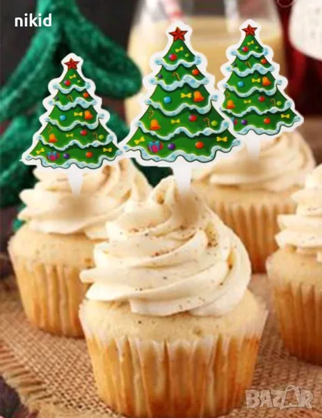 25 бр елха картонени къси топери за мъфини кексчета коледни коледна украса декор парти торта хапки, снимка 1