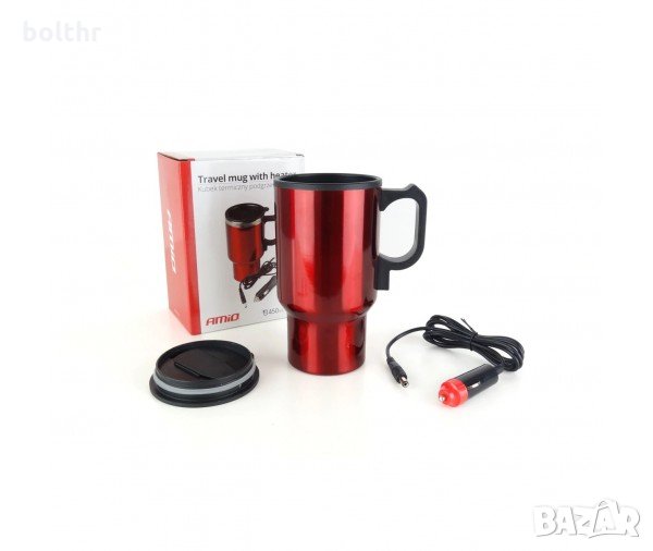 Електрически термос AMIO, За автомобил, От неръждаема стомана, С функция за затопляне, 12V, 450 мл, снимка 1