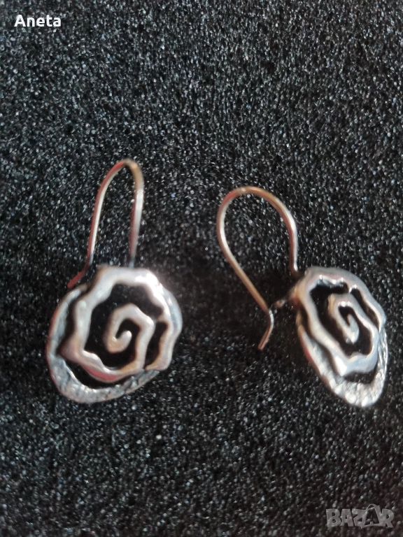 Сребърни обеци роза, снимка 1