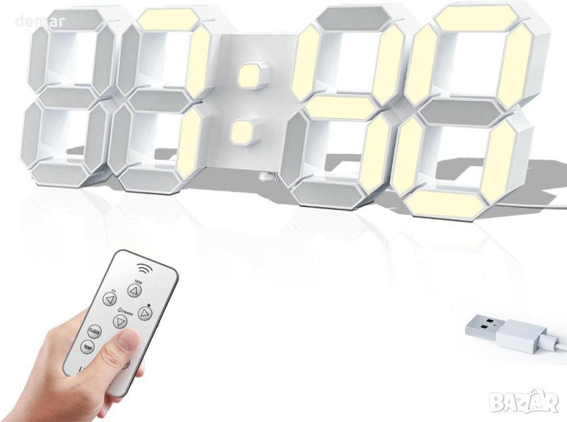COVERY Цифров стенен часовник - 3D LED с аларма, дистанционно, снимка 1