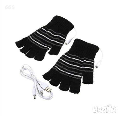 Ръкавици с USB нагревателна система, без пръсти, черни и бели, универсален размер