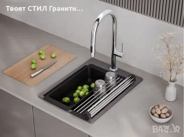 Кухненска Мивка от гранит модел РИГА XXL 430 x 500 mm - графит