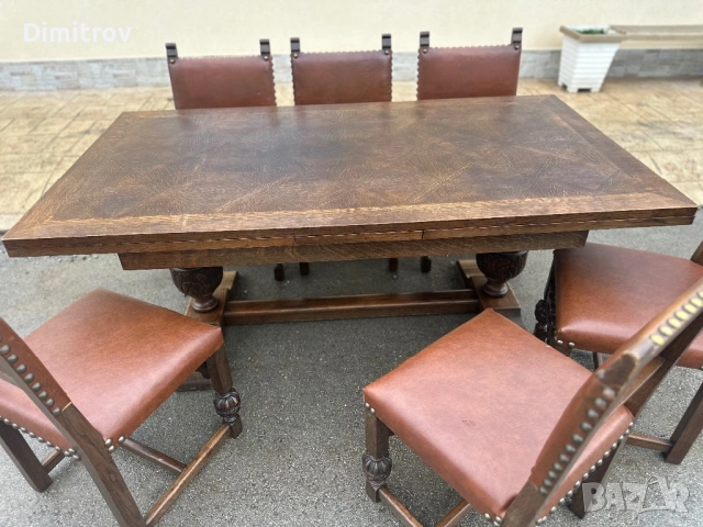 Масивна трапезна маса (разтегателна) с 6 стола 325см., снимка 2 - Маси - 53958422