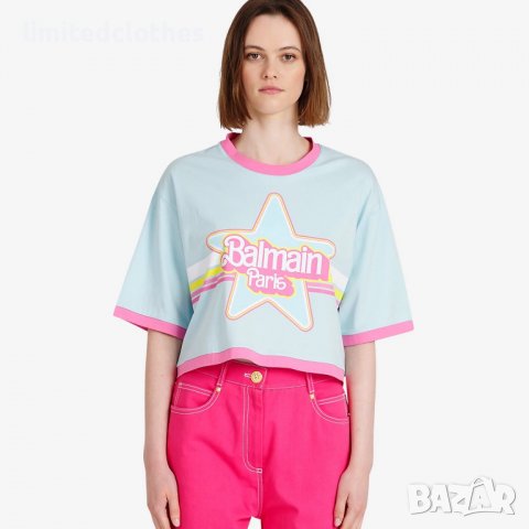 BALMAIN x Barbie Logo Print Cropped Oversized Дамска Тениска size XS и M, снимка 4 - Тениски - 36887497