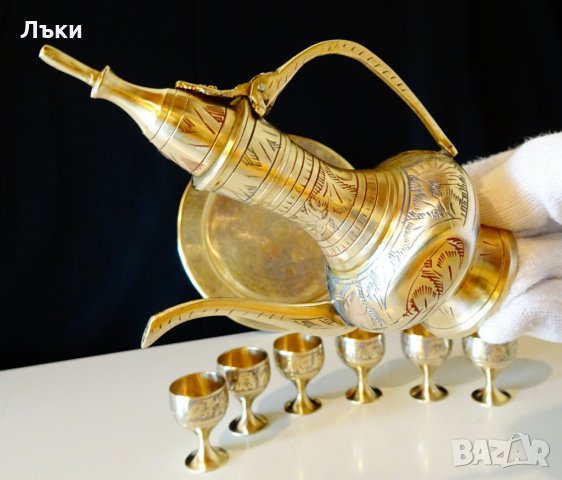 Старинен бронзов сервиз за ракия,клетъчен емайл., снимка 4 - Антикварни и старинни предмети - 31768943