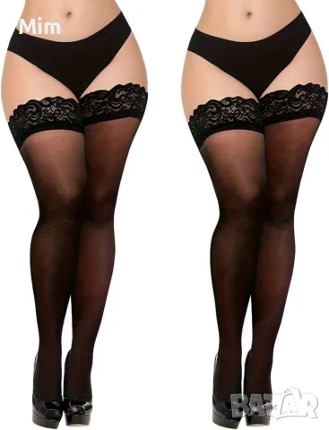 0XL/2XL Черни, дамски чорапи ликра с дантела за жартиери 