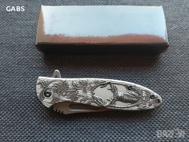 Джобен сгъваем нож с гравирана дръжка елен,2952, снимка 6 - Ножове - 50673001