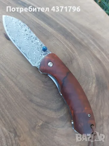 Японски сгъваем ловен нож DAMASKUS X10 с калъф от телешки бланк, снимка 5 - Ножове - 49188088