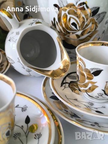 Руски порцелан сервиз за кафе Вербилки , снимка 4 - Сервизи - 52161942