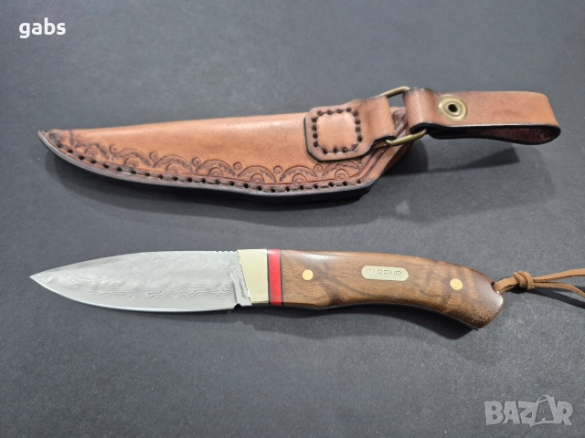 Компактен ловен нож CLRERN,дамаска стомана,фултанг с кожена кания ,LN433, снимка 4 - Ножове - 52949727