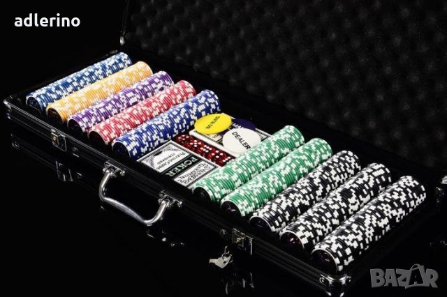 Комплект за Покер, куфар, чипове, зарове, тестета, 500 чипа, черен вариант, специално издание, снимка 4 - Други игри - 34149369