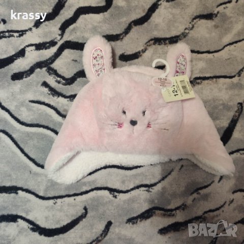 НОВА детска/бебешка пухкава и мека зимна шапка зайче за момиче, снимка 1