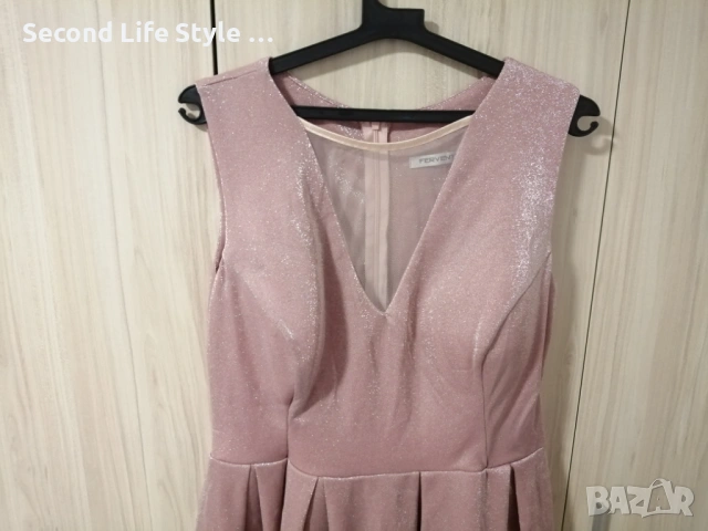 Дамска блестяща рокля в розов цвят Fervente р-р L, снимка 3 - Рокли - 53978172