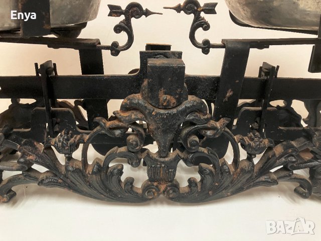 Рядък старинен кантар с тасове и тежести - 10 кг , снимка 3 - Антикварни и старинни предмети - 42447454