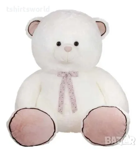Плюшено бяло мече с панделка, 68см