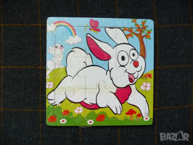 Дървен пъзел зайче за най-малките играчка заек бегач спорт