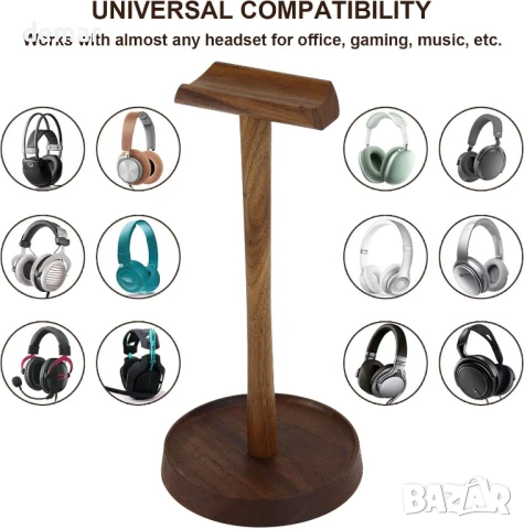 Дървена стойка за слушалки, подвижна стойка за слушалки от орехово дърво с тава за съхранение, снимка 8 - Слушалки и портативни колонки - 50602107