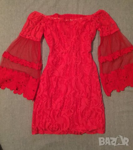 Елегантна червена дантелена рокля , снимка 7 - Рокли - 38035901