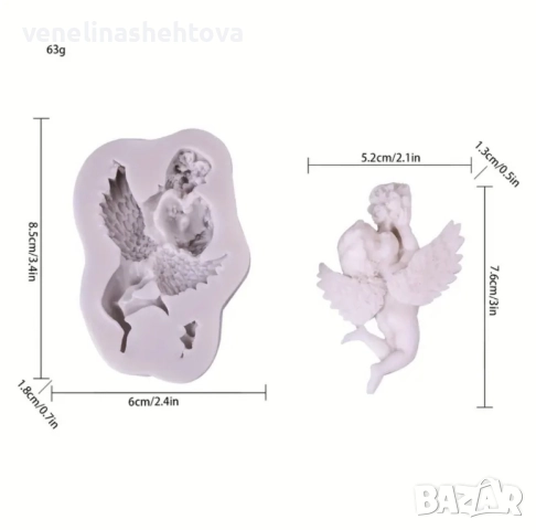 Ангел ангелче с букет рози и сърце Силиконов молд форма за гипс смола фондан за декорация на торта , снимка 4 - Форми - 51829045