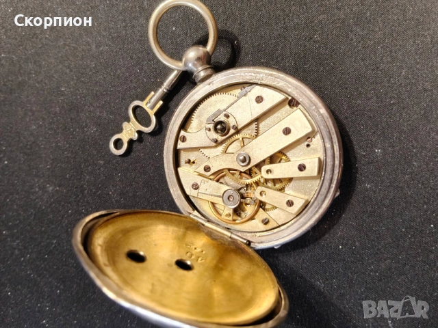 Швейцарски джобен часовник с посребрени капаци 1905г. с ключе - 10 РУБИНА - ПРОМОЦИЯ, снимка 8 - Джобни - 51777742