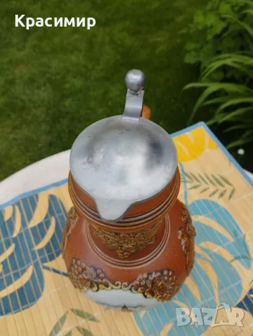 Оригинална кана KING HANDMALEREI с калаен капак Височина 29 см. ⚠️ една фабрична забележка ❤️45 лв. , снимка 3 - Антикварни и старинни предмети - 47369260