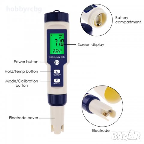 5-в-1 тестер за pH,TDS,EC, соленост, температура, WQM-303, снимка 3 - Други - 36747279