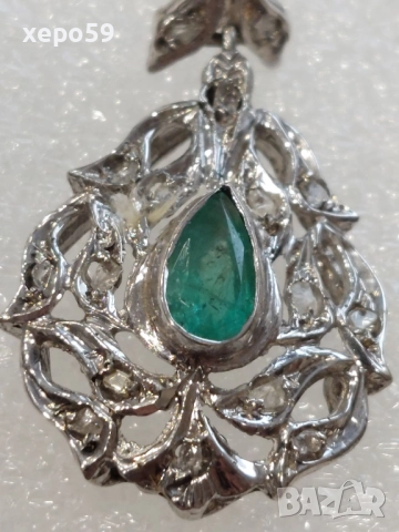 Стари дамски златни обеци с изумруд и диаманти., 1 650 лв, снимка 7 - Обеци - 52217598