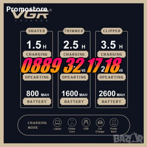 КОМПЛЕКТ Машинка за подстригване, самобръсначка и тример VGR 642, снимка 3 - Машинки за подстригване - 52438133