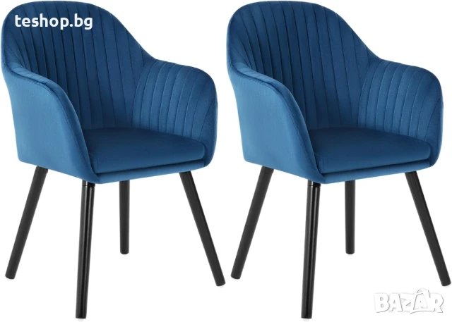 Трапезен тапициран стол дизайнерски WOLTU 2 броя комплект син цвят