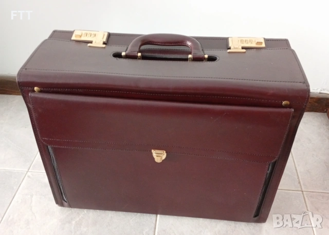 Твърд (пилотски) куфар от естествена кожа