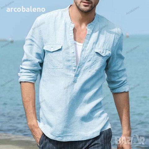 Мъжка едноцветна памучна риза с джобове, 3цвята , снимка 6 - Ризи - 39689168