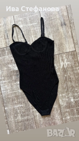 Zara zara еластично рипс рипсено фабрично плетиво черно класическо изчистено черно боди тип бюстие  , снимка 2 - Корсети, бюстиета, топове - 49827376