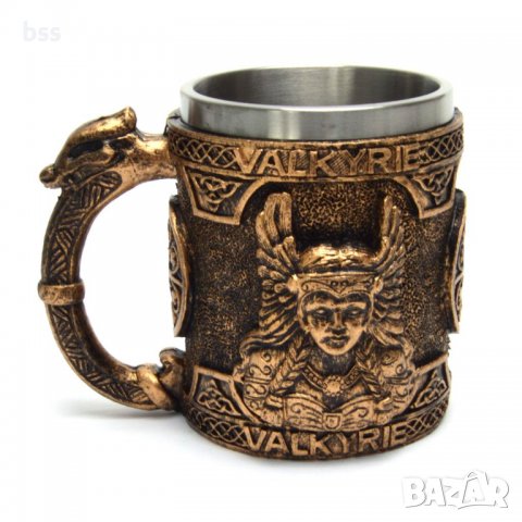 Код 95613 Стилна чаша от полирезин и метал с релефни декорации - героиня и надписи, снимка 3 - Чаши - 37034237