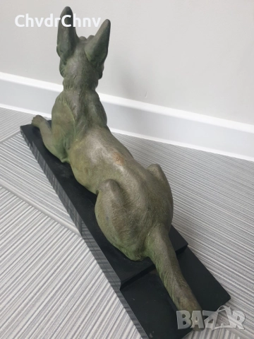 51см-9кг Carvin ЦAM статуетка/стара френска скулптура/фигура на куче-немска овчарка, снимка 5 - Статуетки - 52989414