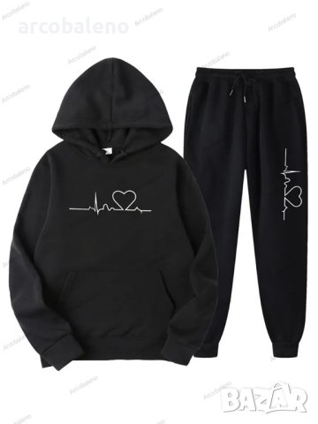 Моден дамски суичър от две части  с качулка и принт ECG и долнище, 5цвята , снимка 5 - Комплекти - 42344892