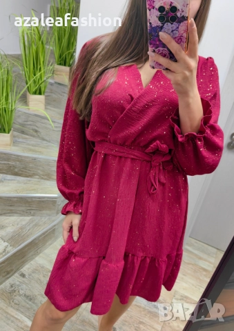 Червена рокля с блясък, снимка 3 - Рокли - 52771443