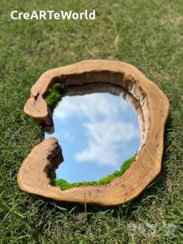 Огледало за баня От масивна дървесина и скандинавски мъх 