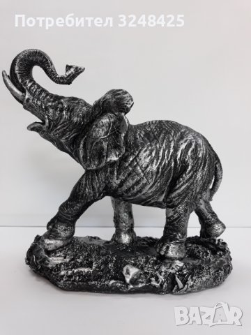 Слон сив на сива поставка полирезин . Символизира Щастие в дома., снимка 1 - Декорация за дома - 37620382