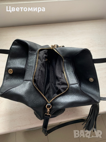 Черна кожена чанта Paolo Boticelli, снимка 3 - Чанти - 44618524
