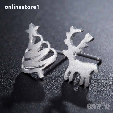 Сребърни обеци 925 - Коледни обеци Елен и Елха Код: BX526, снимка 3 - Обеци - 33800243