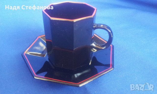 Комплект черен аркопал с червена ивица за кафе френски, снимка 7 - Чаши - 35435711