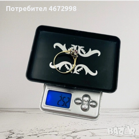 Златен пръстен с диаманти и рубин 14к, снимка 9 - Пръстени - 53266127