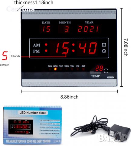 Дигитален LED часовник с аларма, календар и температура, HB-188A, снимка 3 - Други стоки за дома - 39223722