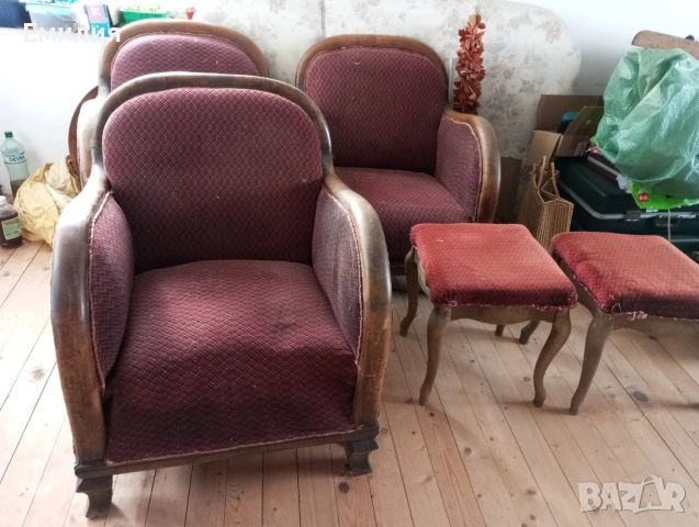 Стари ретро фотьойли и табуретки , снимка 4 - Дивани и мека мебел - 54028325