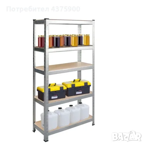 Метален стелаж с 5 рафта – 875 кг товароносимост, 180 × 90 × 30 см, сребрист, снимка 4 - Стелажи и щандове - 56155131