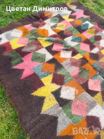 АНТИКВАРЕН ръчно тъкан вълнен килим/козяк, снимка 10 - Антикварни и старинни предмети - 54156752