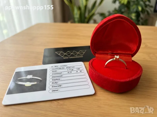 Годежен златен пръстен с диамант VAV Diamond 14K (585) – 1.71 гр. | 0.16ct