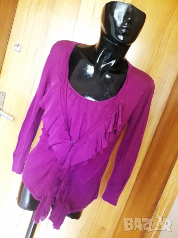 Нова Винено лилава блуза тип жилетка плетиво с къдри С/М